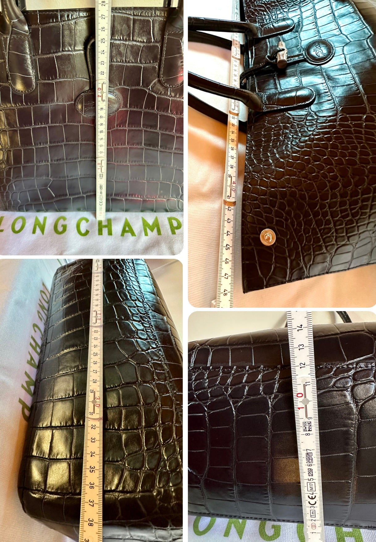 Sac Longchamp Roseau - Cuir Croco Noir