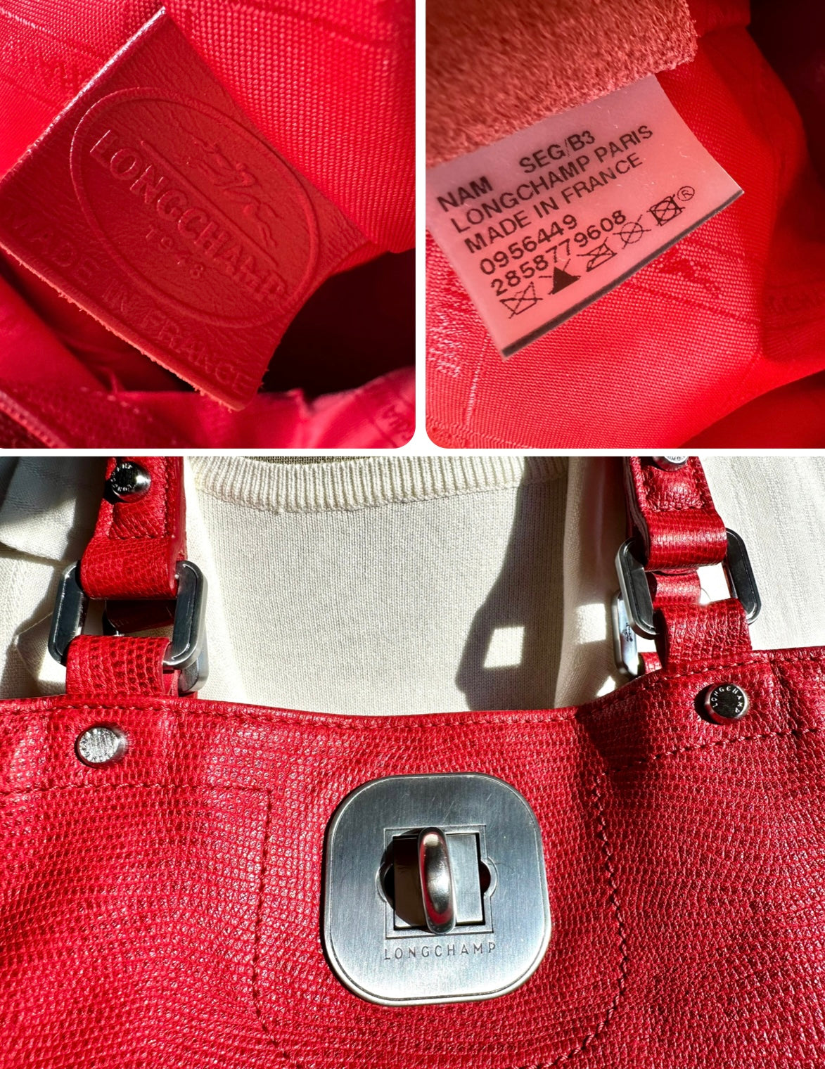 Sac à main Longchamp Gatsby en cuir rouge.