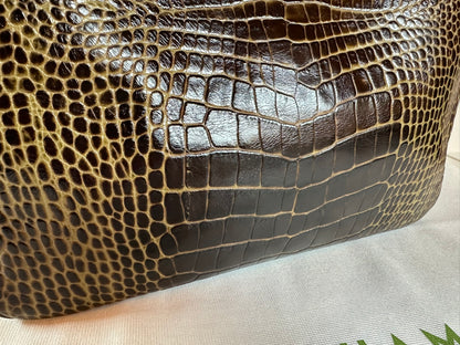 Sac Longchamp Roseau - Cuir Marron foncé & Kaki.