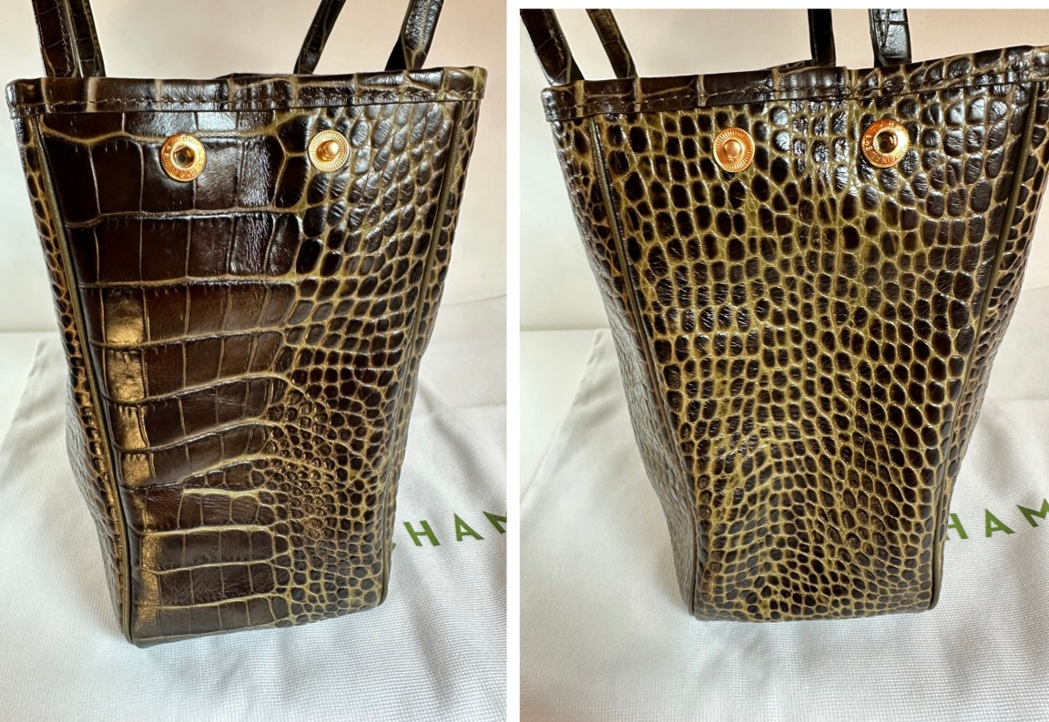 Sac Longchamp Roseau - Cuir Marron foncé & Kaki.