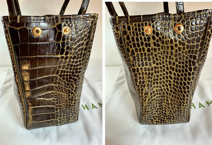 Sac Longchamp Roseau - Cuir Marron foncé & Kaki.