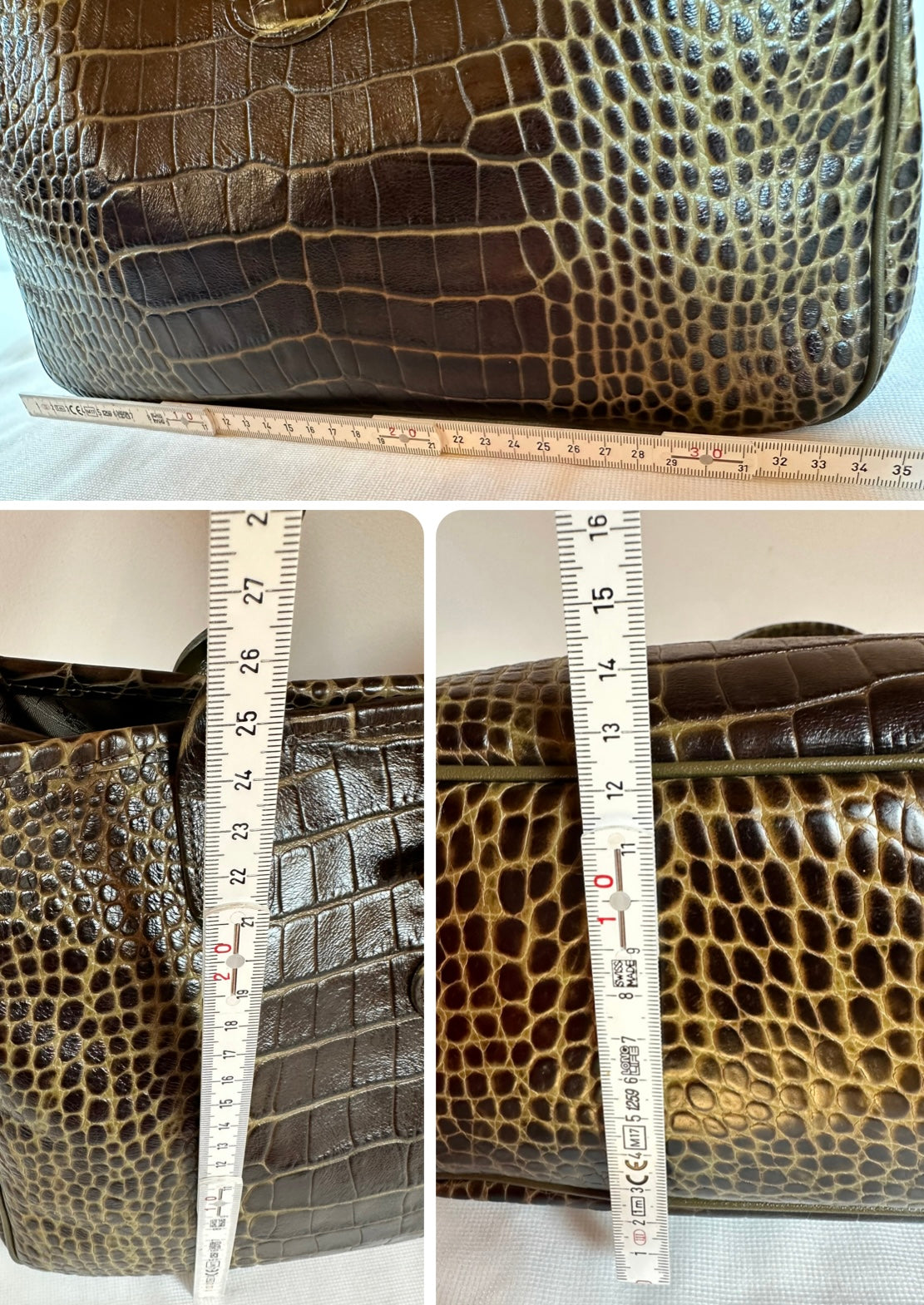 Sac Longchamp Roseau - Cuir Marron foncé & Kaki.