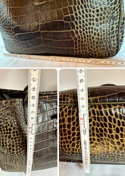 Sac Longchamp Roseau - Cuir Marron foncé & Kaki.