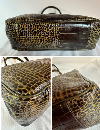 Sac Longchamp Roseau - Cuir Marron foncé & Kaki.
