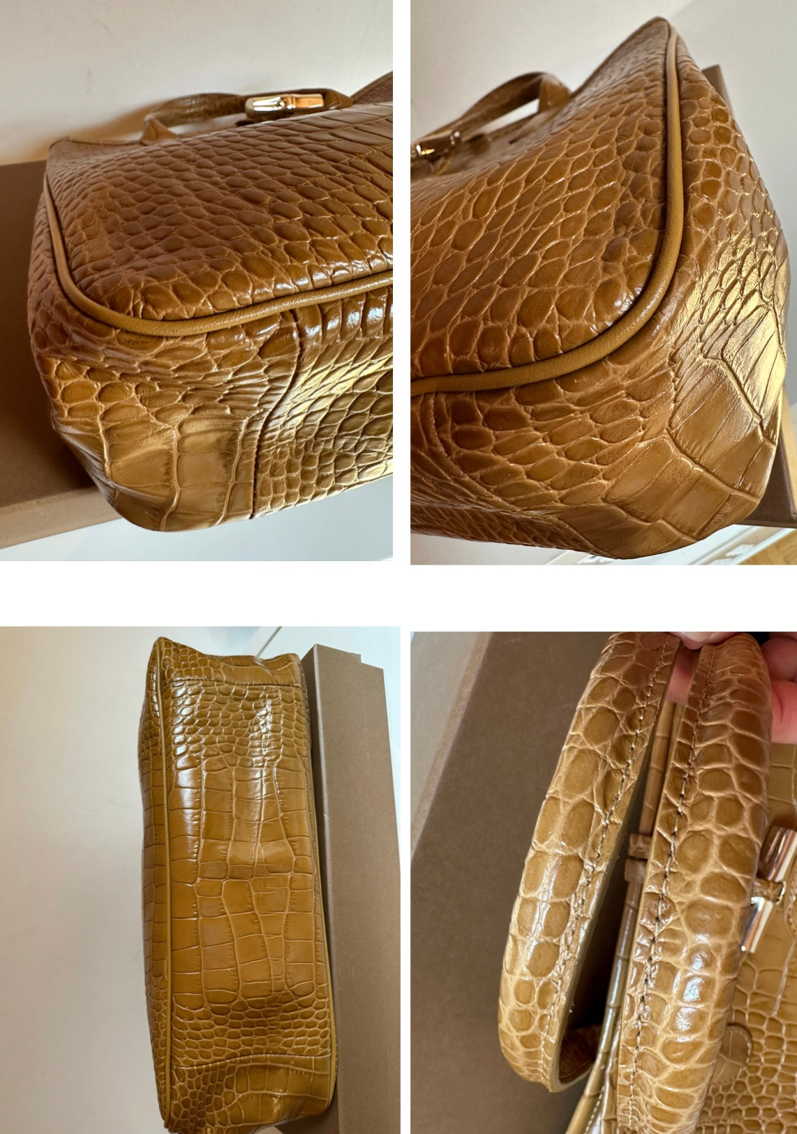 Sac Longchamp Roseau - Cuir Croco moutarde camel