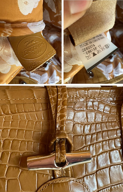 Sac Longchamp Roseau - Cuir Croco moutarde camel