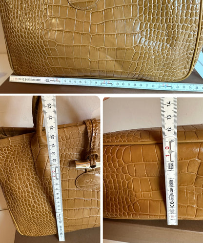 Sac Longchamp Roseau - Cuir Croco moutarde camel