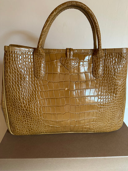 Sac Longchamp Roseau - Cuir Croco moutarde camel