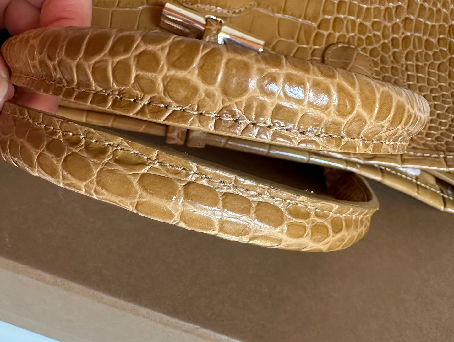 Sac Longchamp Roseau - Cuir Croco moutarde camel