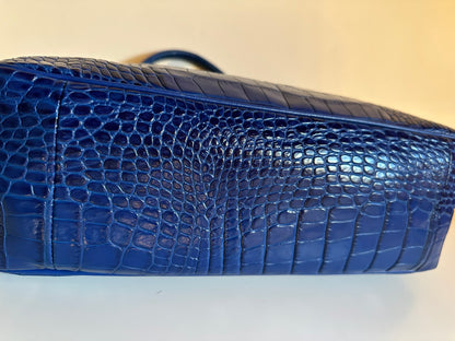 Sac Longchamp Roseau - Cuir Croco Bleu Roi taille M