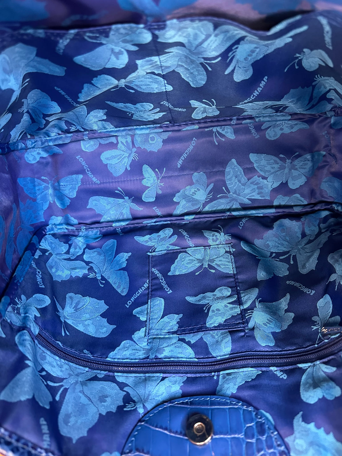 Sac Longchamp Roseau - Cuir Croco Bleu Roi taille M