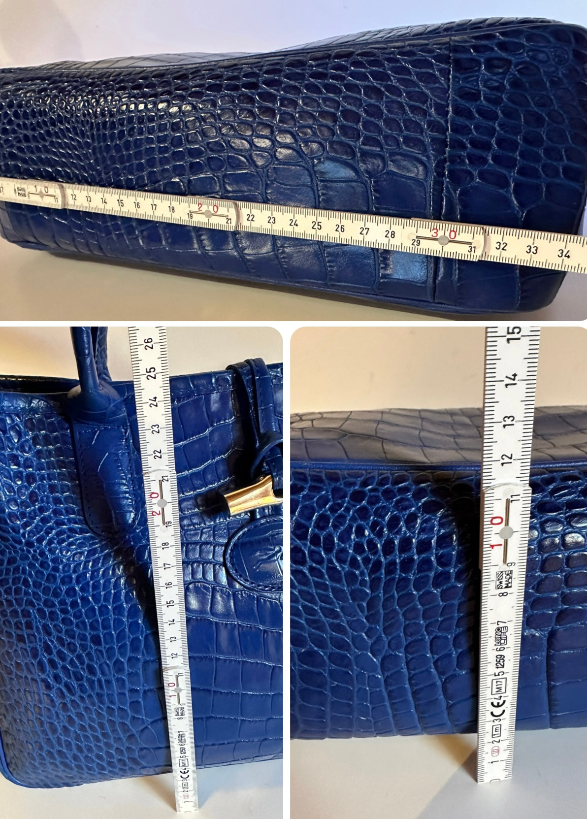 Sac Longchamp Roseau - Cuir Croco Bleu Roi taille M