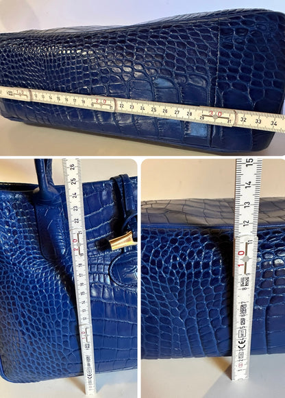 Sac Longchamp Roseau - Cuir Croco Bleu Roi taille M