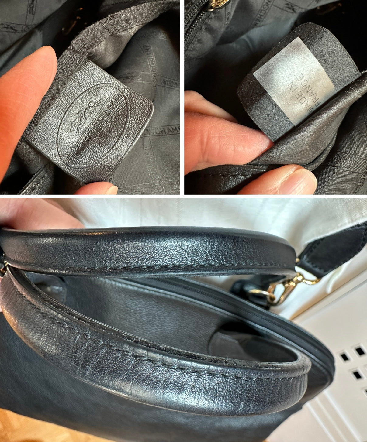 Sac Longchamp "Le Foulonné" en cuir noir.