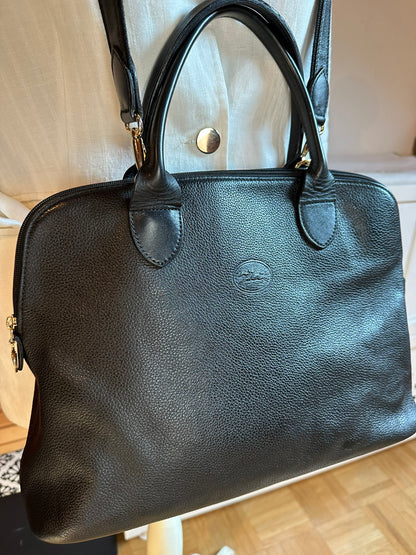 Sac Longchamp "Le Foulonné" en cuir noir.