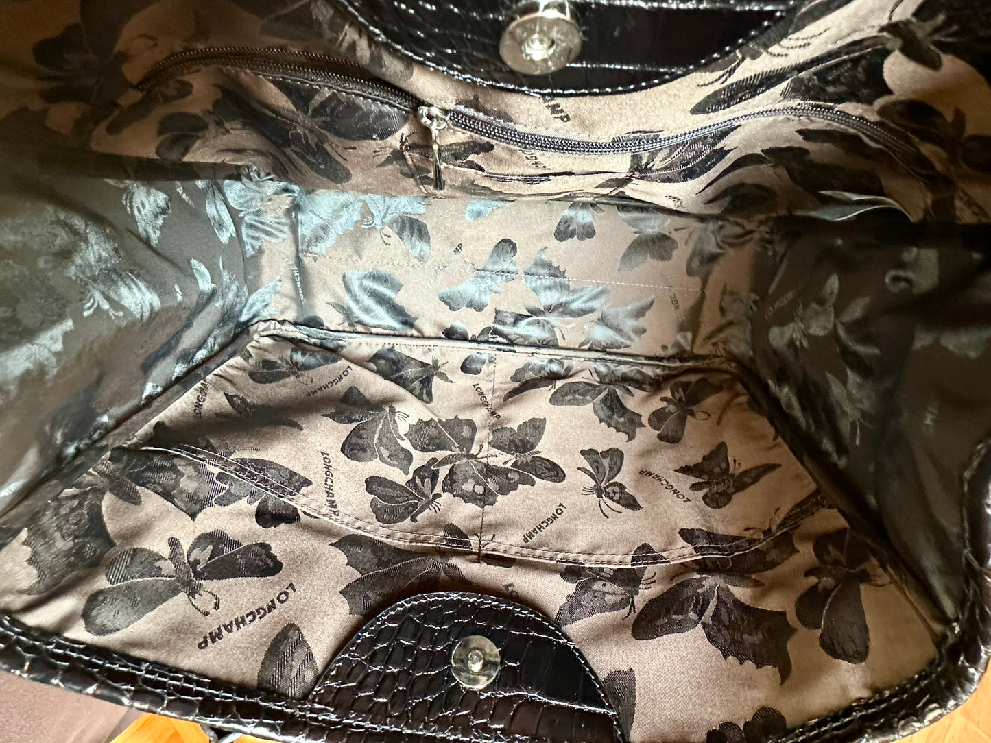 Sac Longchamp Roseau - Cuir Croco Noir.