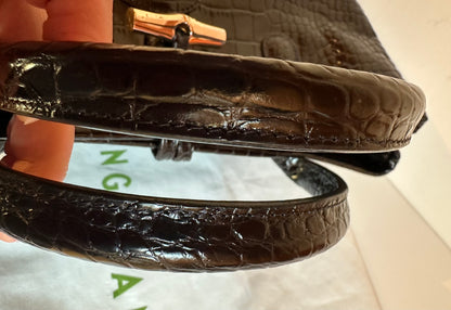 Sac Longchamp Roseau - Cuir Croco Noir.