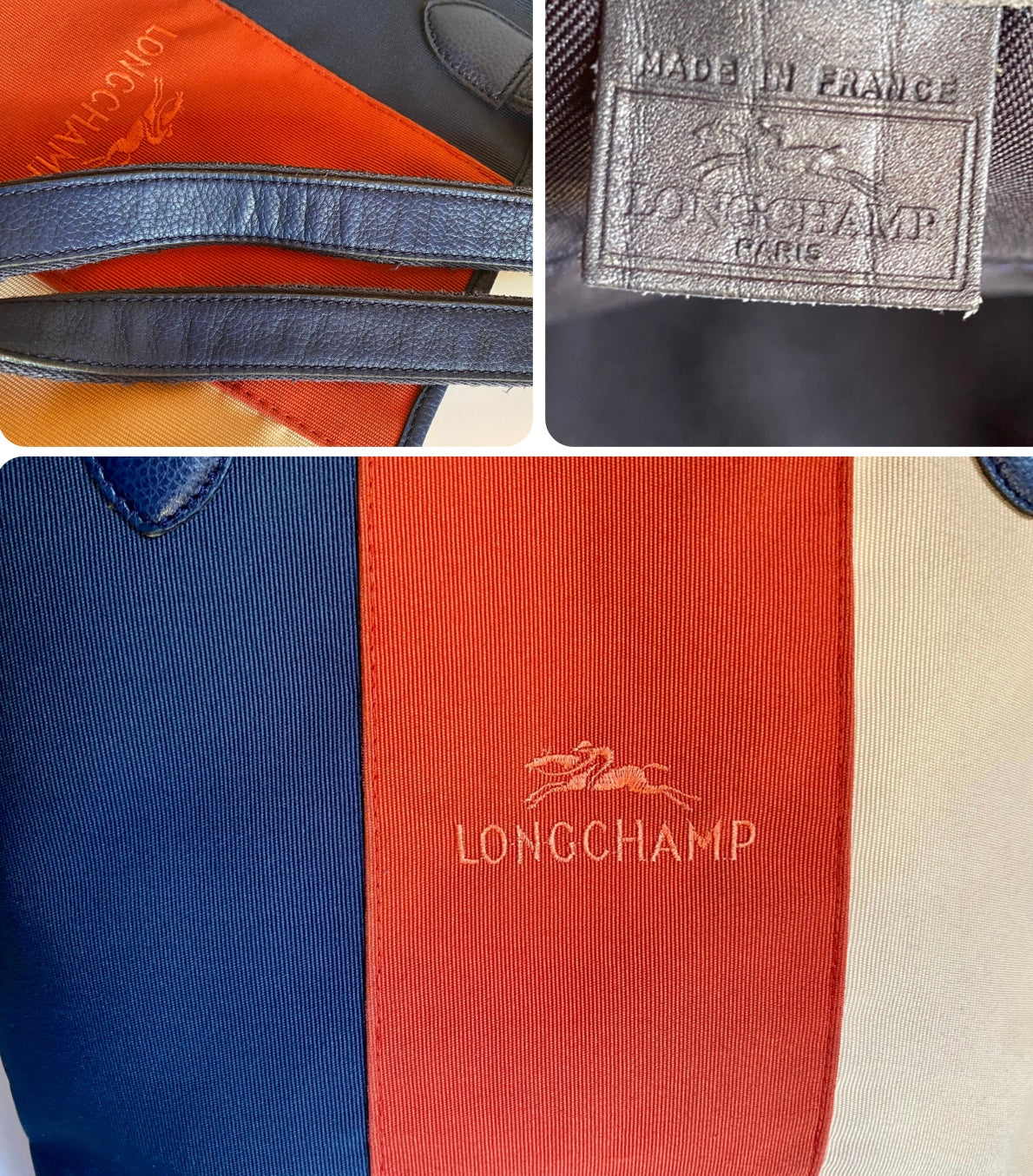 Longchamp Dreifarbige Tragetasche aus Canvas & Leder.
