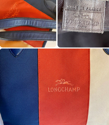 Longchamp Dreifarbige Tragetasche aus Canvas & Leder.