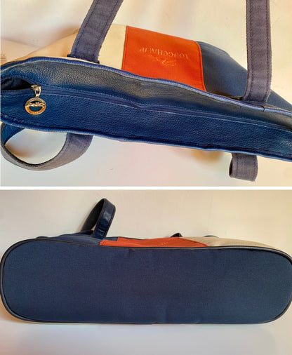 Longchamp Dreifarbige Tragetasche aus Canvas & Leder.