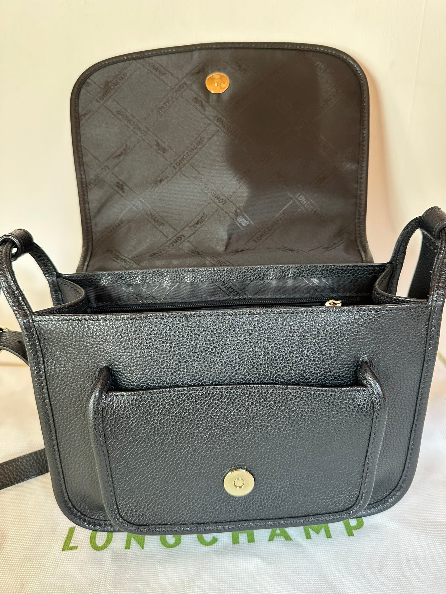 LONGCHAMP Le Foulonné - Sac Bandoulière Cuir Noir - NEUF