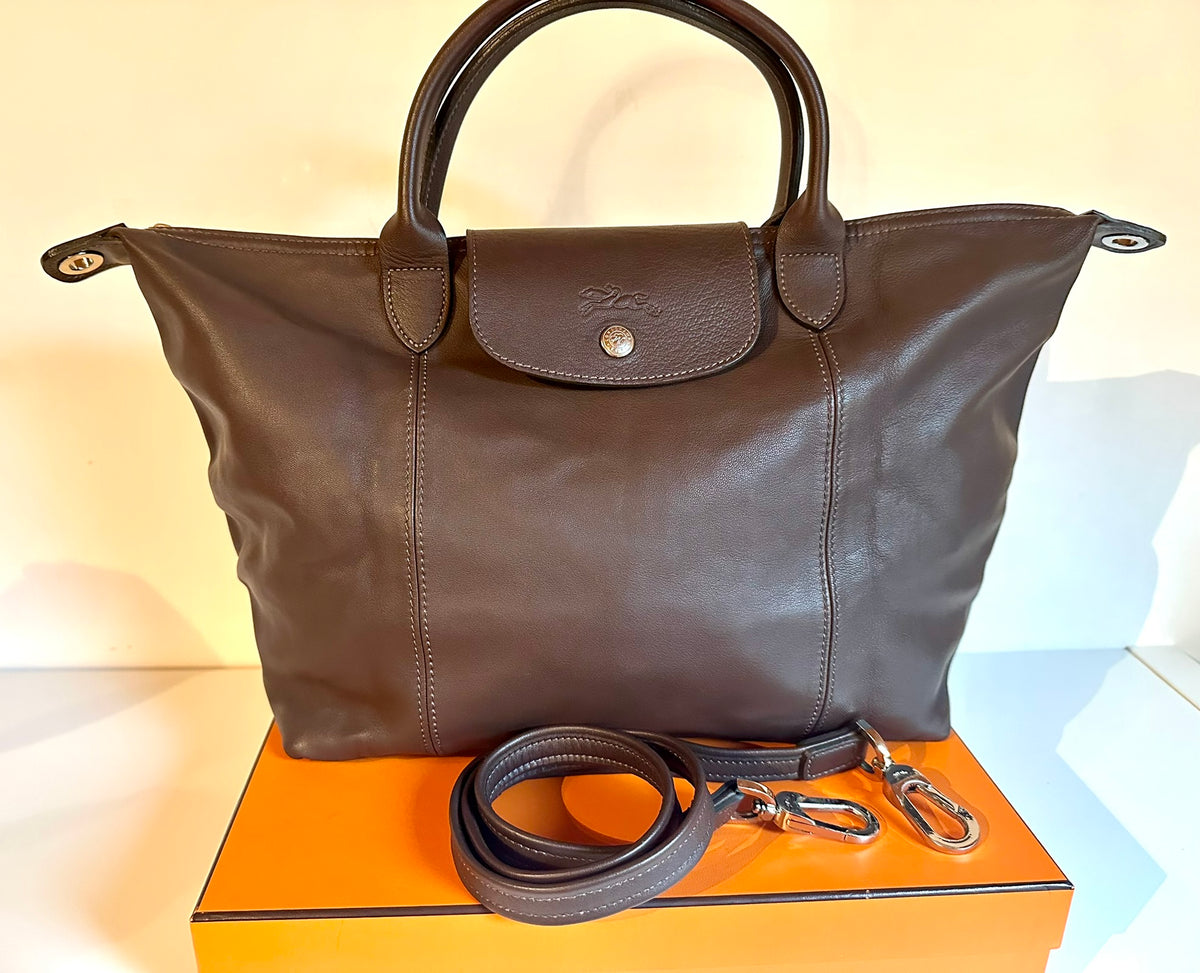 Longchamp Le Pliage Cuir - marron moka, taille M