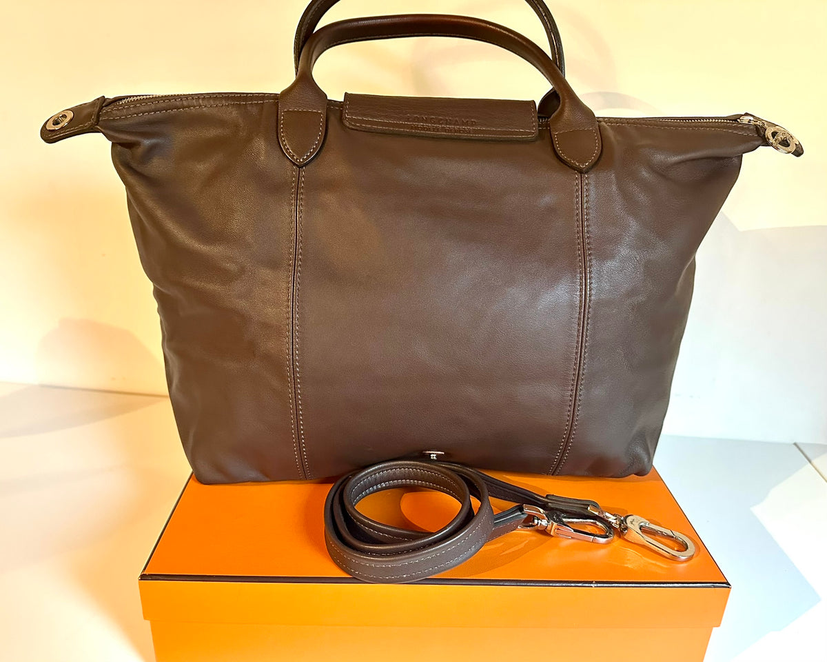 Longchamp Le Pliage Cuir - marron moka, taille M