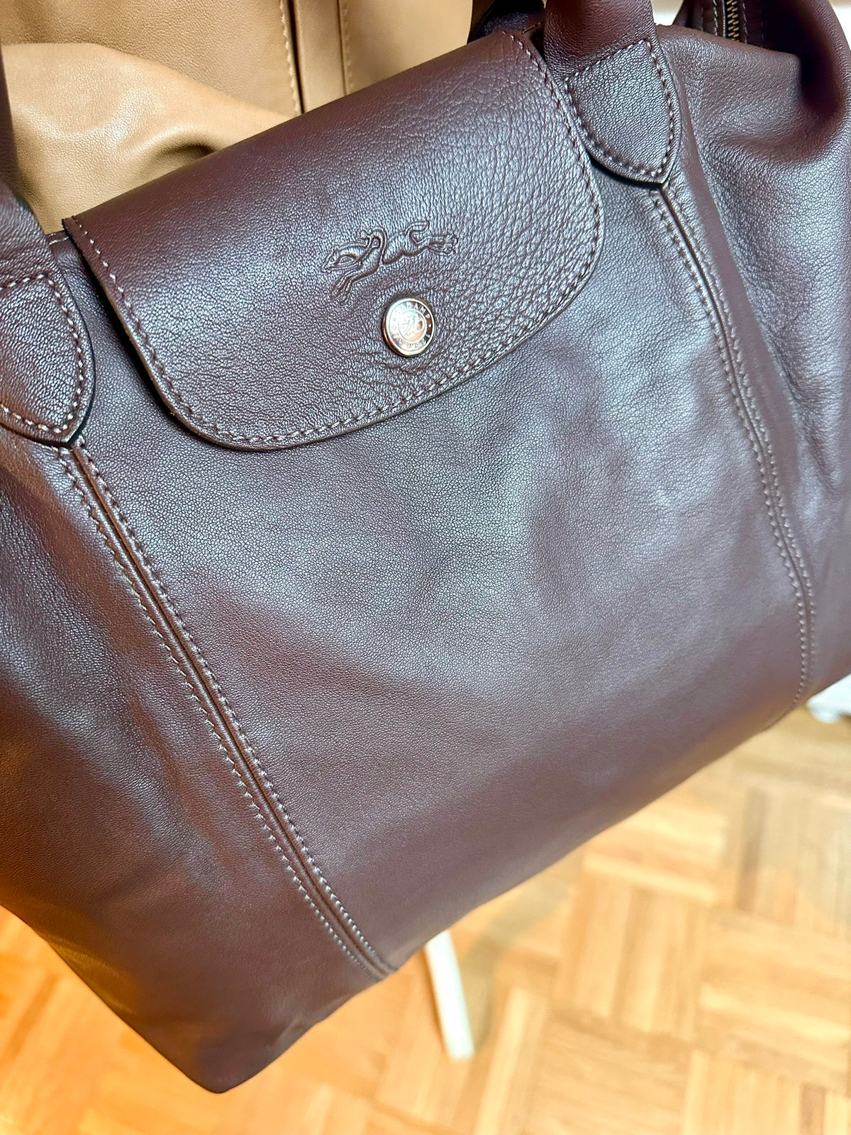 Longchamp Le Pliage Cuir - marron moka, taille M