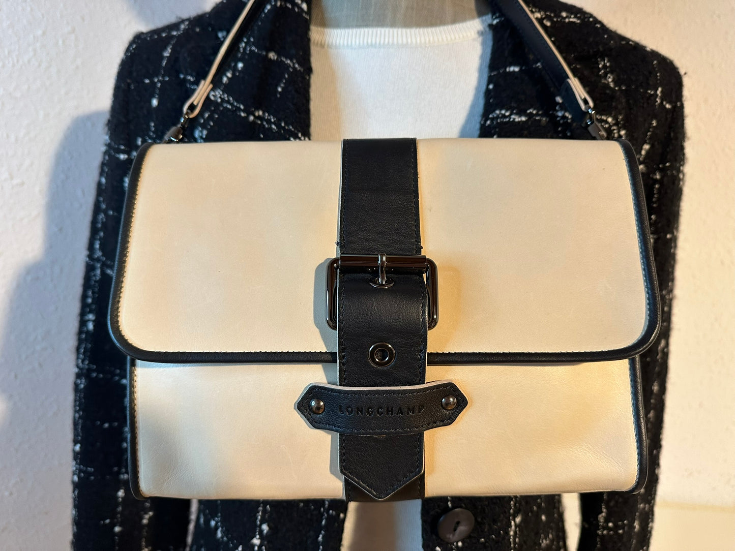 Longchamp x Kate Moss – sac cuir beige & noir