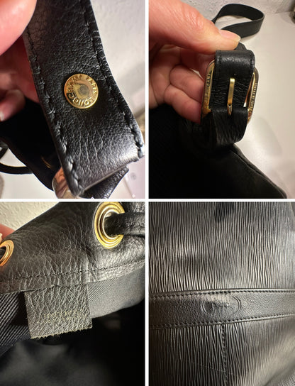 Longchamp sac seau vintage en cuir épis noir