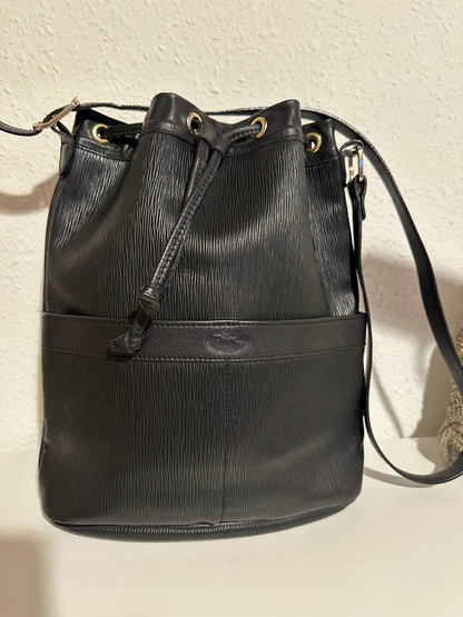 Longchamp sac seau vintage en cuir épis noir