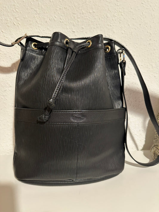 Longchamp sac seau vintage en cuir épis noir