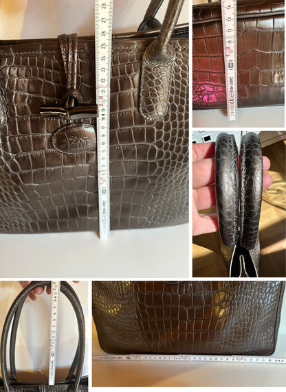 Longchamp Sac Roseau bronze porté épaule