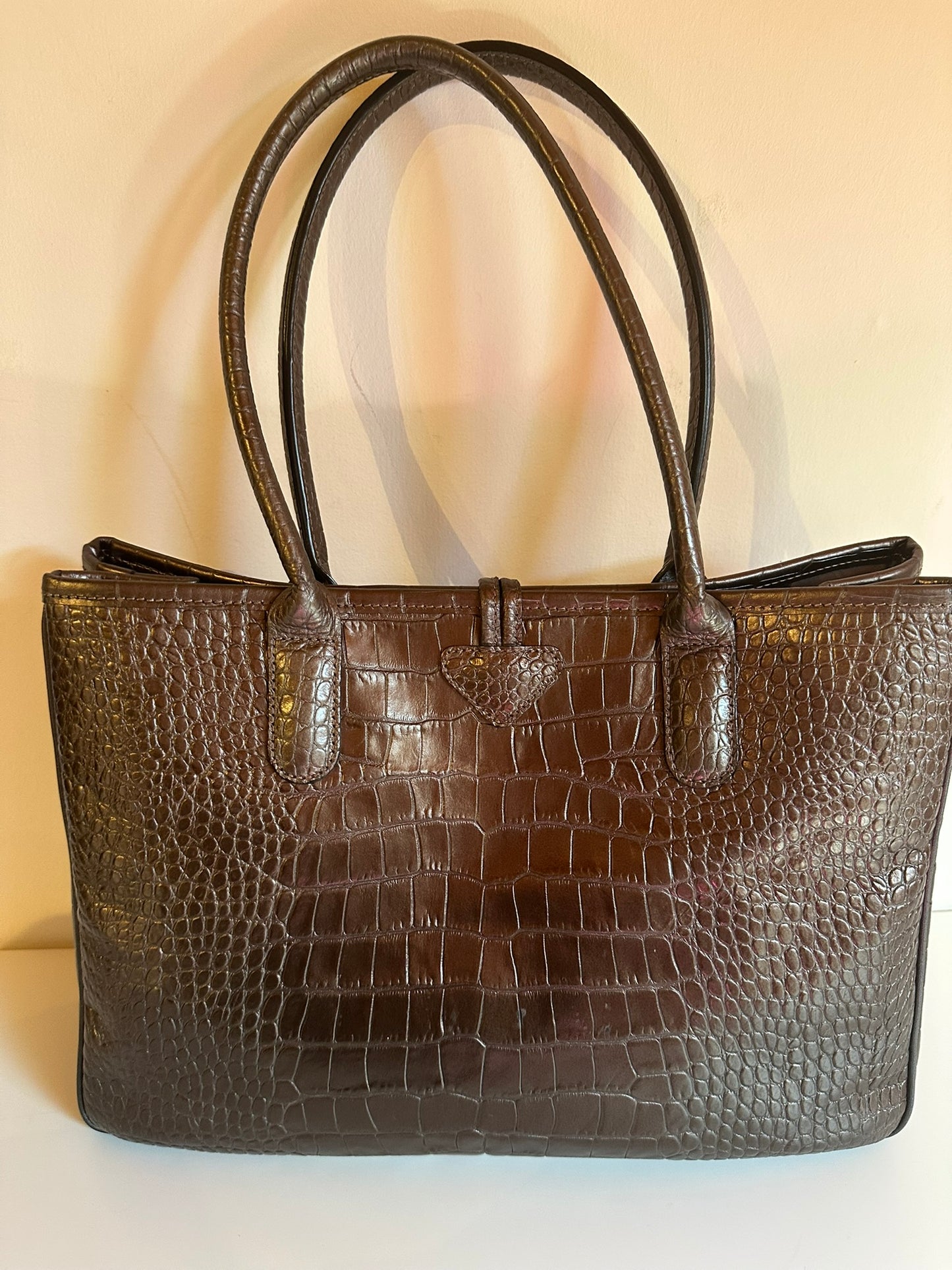 Longchamp Sac Roseau bronze porté épaule