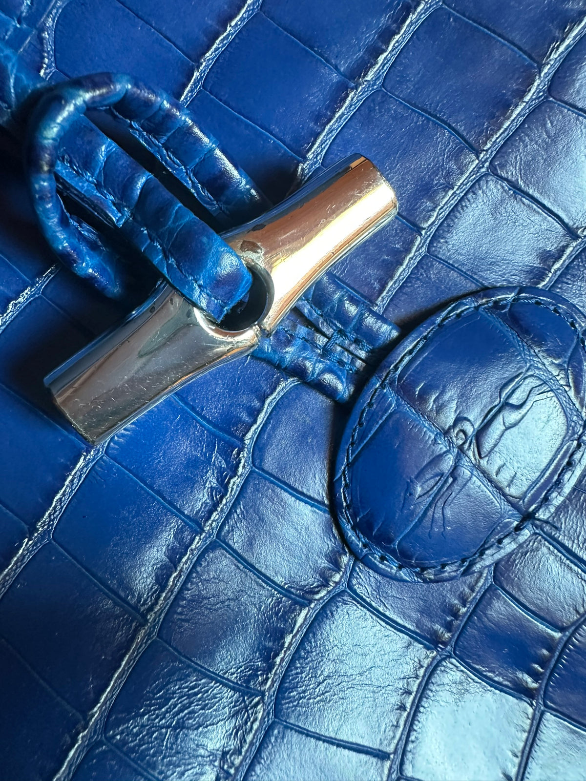 Longchamp Sac besace Roseau - Cuir Croco Bleu Roi
