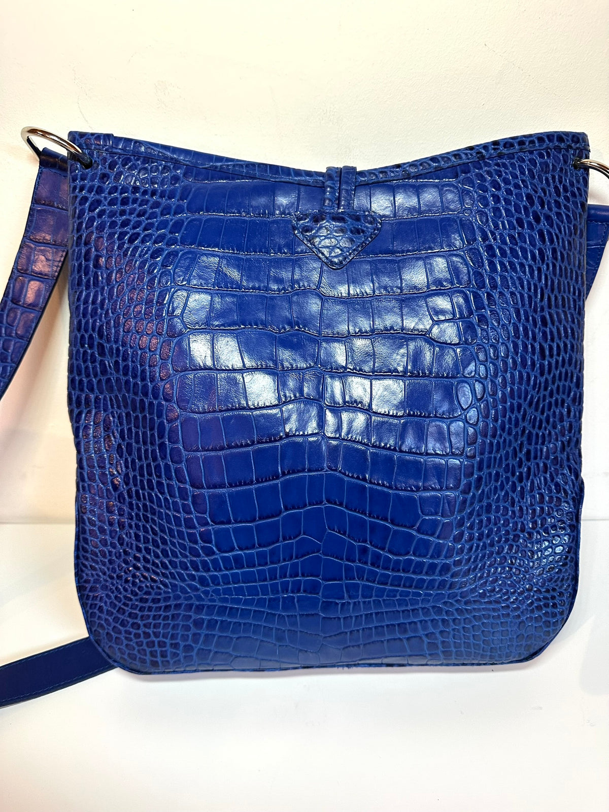 Longchamp Sac besace Roseau - Cuir Croco Bleu Roi