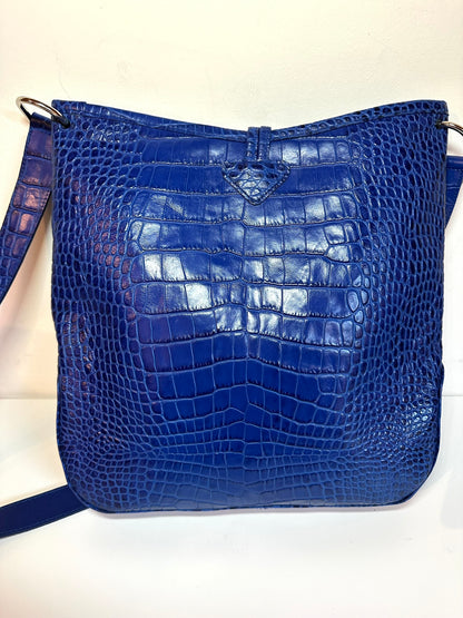 Longchamp Sac besace Roseau - Cuir Croco Bleu Roi