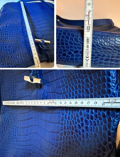 Longchamp Sac besace Roseau - Cuir Croco Bleu Roi