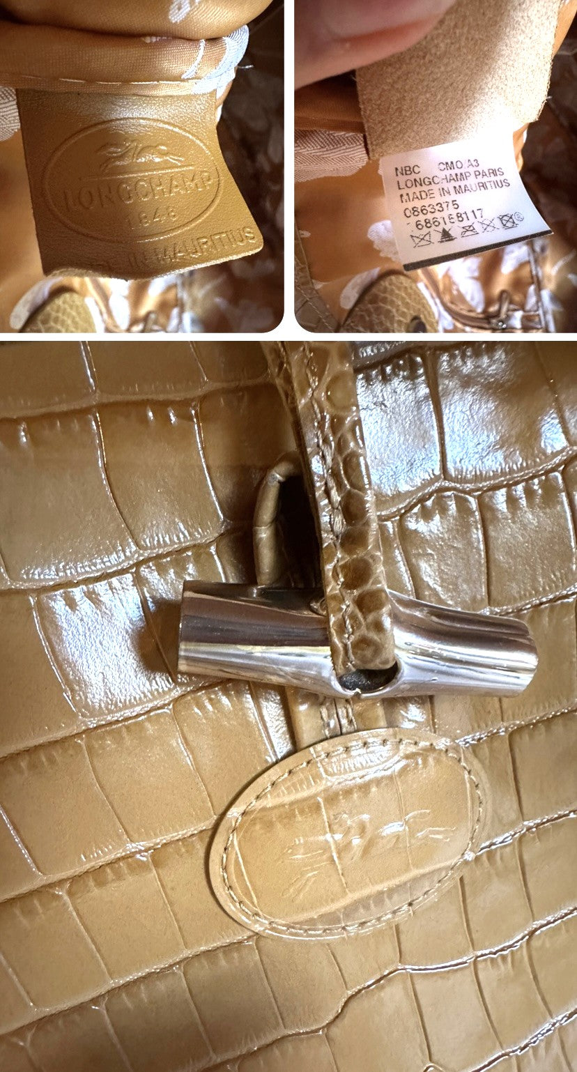 Sac Longchamp Roseau - Cuir Croco camel miel