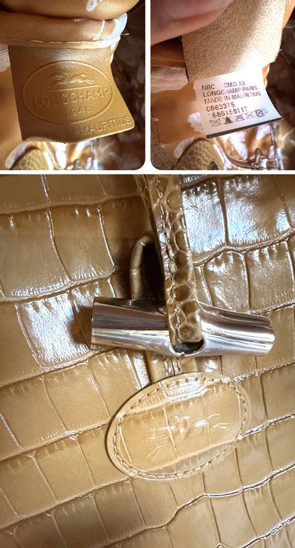 Sac Longchamp Roseau - Cuir Croco camel miel