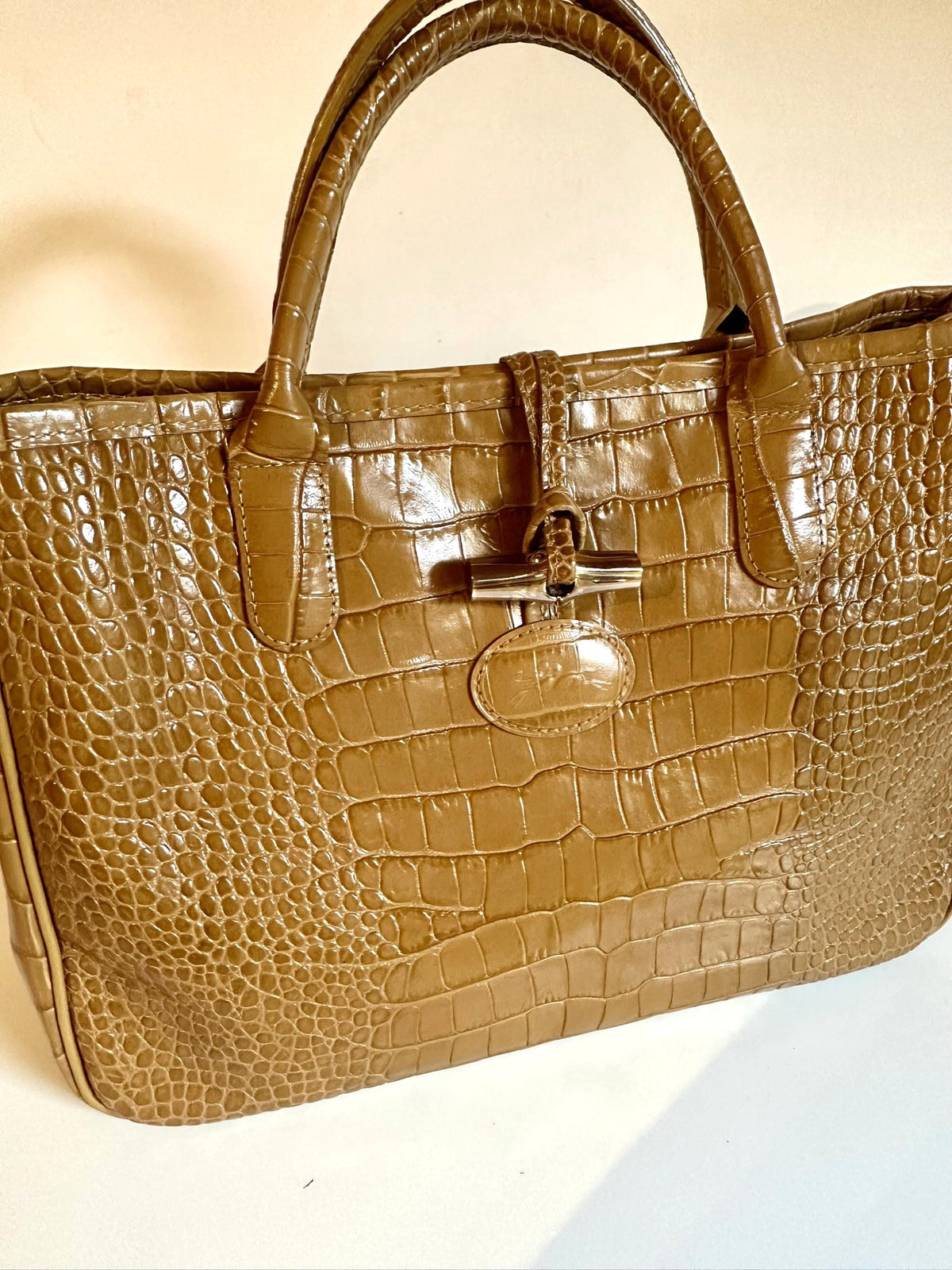 Sac Longchamp Roseau - Cuir Croco camel miel