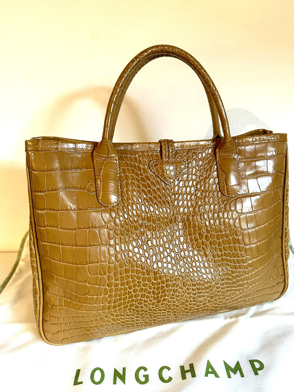 Sac Longchamp Roseau - Cuir Croco camel miel