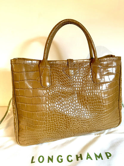 Sac Longchamp Roseau - Cuir Croco camel miel