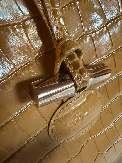 Sac Longchamp Roseau - Cuir Croco camel miel