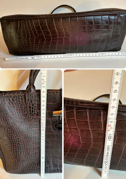 Sac Longchamp Roseau - Cuir Croco Marron.