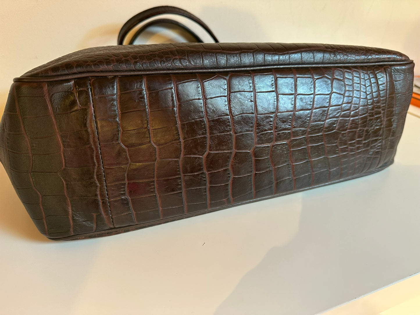 Sac Longchamp Roseau - Cuir Croco Marron.