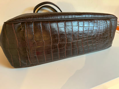 Sac Longchamp Roseau - Cuir Croco Marron.