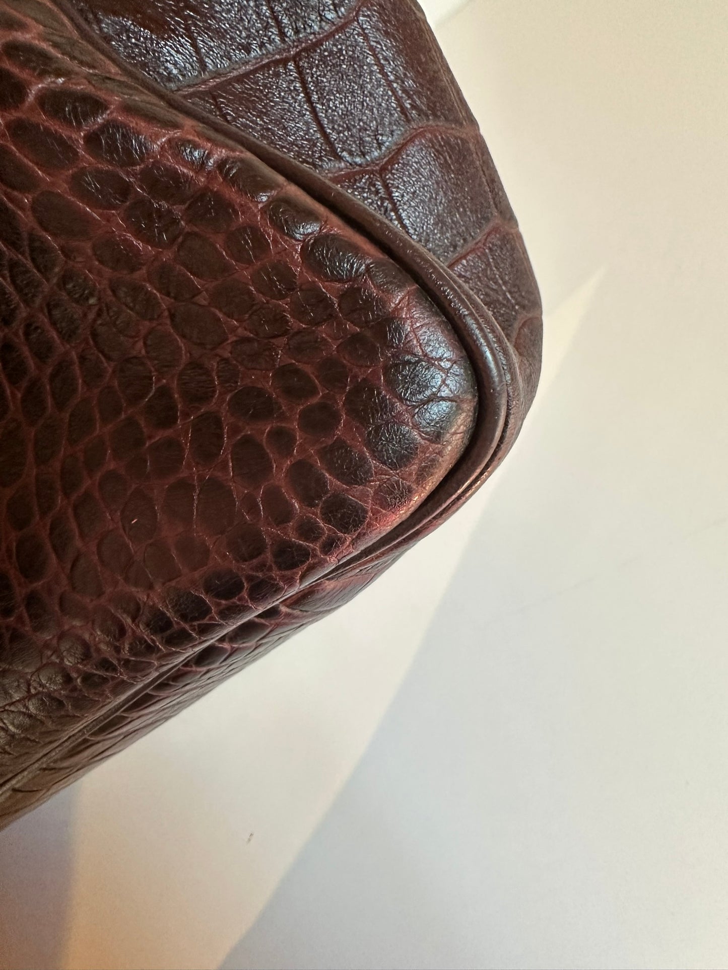 Sac Longchamp Roseau - Cuir Croco Marron.
