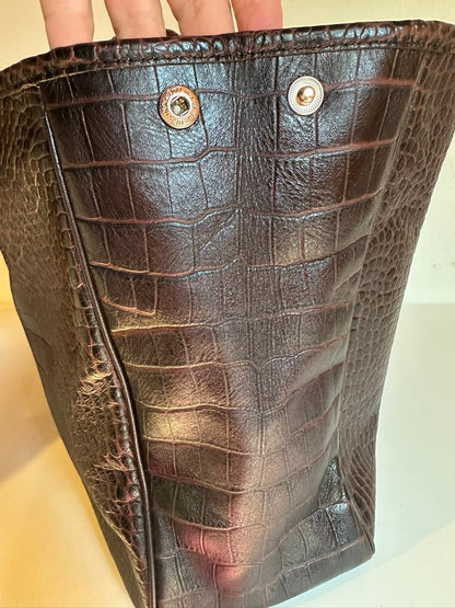 Sac Longchamp Roseau - Cuir Croco Marron.