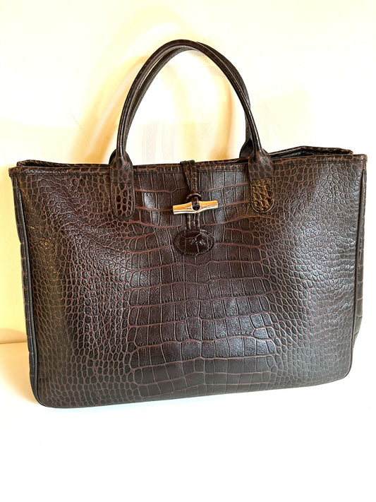 Longchamp Roseau Tasche – Braunes Krokodilleder.